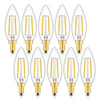 Crlight 2W 250Lm Led Candelabra Bulb 2700K Warm White, 25W Incandescent Equivalent E12 Base Dimmable Led Candle Bulbs, B10 Clear Glass Torpedo Shape Bullet Top, 360 Degrees Beam Angle, 10 Pack