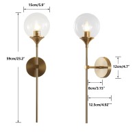 Kco Lighting Vanity Clear Bubble Glass Wall Lights Modern Globe Round Sconces Wall Lighting Brushed Brass Long Wall Sconce Mid Century Bar Bathroom Wall Lamp (Clear)