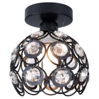 Tislyco Modern Chandelier Crystal Ceiling Hallway Light, Mini Semi Flush Mount Ceiling Light Fixture Mini Chandelier, Antique Black Metal Crystal Chandelier Lamp Entryway Bedroom Bathroom Kitchen