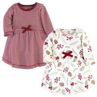 Touched By Nature Girls, Toddler, Baby And Womens Organic Cotton Short-Sleeve And Long-Sleeve Dresses, Holly Berry Long Sleeve, 6-9 Months