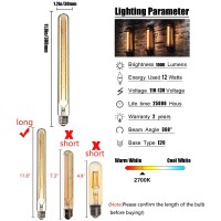 Hxmls Dimmable Led Tubular Bulb12W,T30 Long Tube Edison Led Vintage Filament Bulb,100W Equivalent,2700K Warm White,Amber Glass Cover E26 Medium Base,11.8Inch(4 - Pack