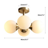 Modo Lighting Antique Brass 4-Light Ceiling Light Mid-Century Frosted Glass Globe Chandelier Modern Flush Mount Ceiling Light Fixtures For Bedroom Living Room