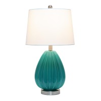 Elegant Designs Teal Creased Table Lamp With Fabric Shade