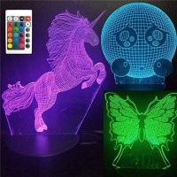 3 In 1 3D Night Light For Girls Kids Unicorn&Butterfly&Expression 3D Lamp Christmas Gifts Bjyhiyh 16 Colors Changing +Dimmable Led Nightlight