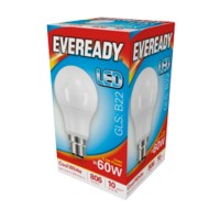 Pack of 10 Eveready LED GLS Light BulbsUses 96 watts to replace old 60 Watts lamps840 Lumens of lightBC B22 Push In Cap Approx size 113mm long by 60mm wideCool White colour tone 4000 Kelvins Instant full light Non dimmableApprox lifespan 10 years10000 hrs