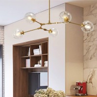 Dellemade Sputnik Chandelier, Mid-Century Ceiling Light With Glass Shades,Golden