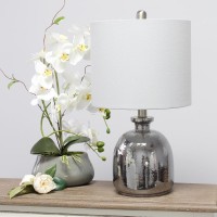 Elegant Designs Silvery Glass Table Lamp With Light Gray Shade