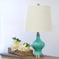 Elegant Designs Glass Gourd Shaped Table Lamp, Teal