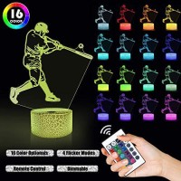 Lampeez Baseball Player Gifts, 3D Night Light For Kids Optical Illusion Lamp With Remote 16 Colors Changing Birthday Xmas Valentine'S Day Gift Idea For Sport Fan Boys Girls