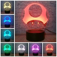 Lyzerth Colorful Super Classic Game Bros Mushroom Lamp 3D Led Night Light Illusion Table Lamp For Home Decor Baby Child Birthday Xmas Toys (Mushroom)