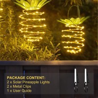 Tcamp 2 Pack 60Leds Pineapple Solar Lights Outdoor Solar Lights Hanging Solar Lantern With Handle, Solar Powered Garden Outdoor Decorative Pineapple Lights For Patio Yard Porch Path (Warm White)