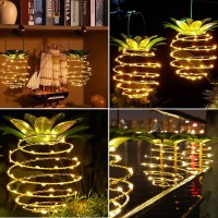 Tcamp 2 Pack 60Leds Pineapple Solar Lights Outdoor Solar Lights Hanging Solar Lantern With Handle, Solar Powered Garden Outdoor Decorative Pineapple Lights For Patio Yard Porch Path (Warm White)