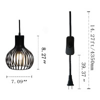 Riomasee Industrial Wire Cage Plug In Pendant Light 14.27 Ft Hanging Light Cord With On/Off Switch,Vintage Black Metal Hanging Lamp Fixture