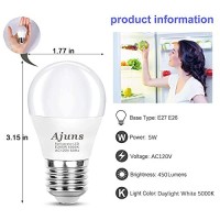 Ajuns Led Refrigerator Light Bulb 40W Equivalent 120V A15 Fridge Waterproof Light Bulbs 5W Daylight White 5000K E26 Base For Freezer Bathroom Kitchen Household Lighting Not-Dimmable 1 Pack