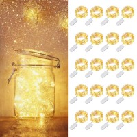 Mumuxi Led Fairy Lights Battery Operated String Lights [20 Pack], 3.3Ft 20 Mini Led Lights Battery Powered Gold Fairy Lights | Waterproof Indoor Silver Wire Lights Firefly Mason Jars, Warm White