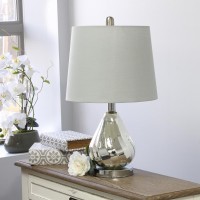 Elegant Designs Chrome Ripple Table Lamp With Grey Shade