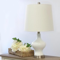 Elegant Designs Glass Gourd Shaped Table Lamp, White