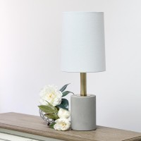 Elegant Designs Cement Table Lamp With Antique Brass Detail, White