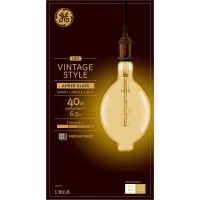 Ge Lighting Vintage Style Led Light Bulb, 40 Watt Eqv, Amber Glass, Warm Candle Light, Bt56 Large Light Bulb, Medium Base