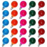 Opaque Multicolor Globe G40 Replacement Light Bulbs For Christmas Lights, 5 Watt E12 C7 Candelabra Base Glass Bulbs With Frosted Coating, Easily Screw In Strings Spools Strands, Ul Listed, 25 Pack