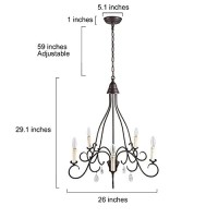 Ksana Farmhouse Chandelier, 5-Lights Rustic Candle Lighting With Crystal Pendants For Kitchen Island, Dining & Sitting Room, Bedroom, W26 X H29