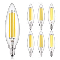 Crlight 8W Dimmable Led Candelabra Bulb 2700K Warm White, 80W Equivalent 800Lm E12 Led Candle Bulbs, Upgraded Lengthened B11 Clear Glass Torpedo Shape Chandelier Light Bulbs, 6 Pack