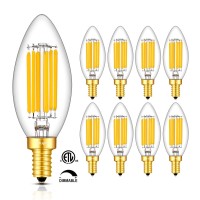 Crlight 6W 3000K Dimmable Led Candelabra Bulb Soft White, 65W Equivalent 650Lm, E12 Led Light Bulbs, B11 Candle Clear Glass Decorative Chandelier Bulbs, Smooth Dimming Version, 8 Pack