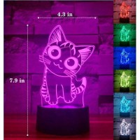 Cat Lamp 3D Illusion Night Lights For Kids - With Smart Touch & Usb Cable 7 Colors Cute Kitty Nightlights - Cat Lover Gifts For Women Teen Girls Baby Age 2 3 4 5 6 Year Old