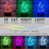 Cat Lamp 3D Illusion Night Lights For Kids - With Smart Touch & Usb Cable 7 Colors Cute Kitty Nightlights - Cat Lover Gifts For Women Teen Girls Baby Age 2 3 4 5 6 Year Old