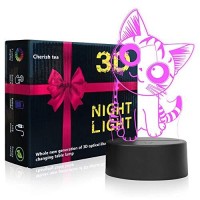 Cat Lamp 3D Illusion Night Lights For Kids - With Smart Touch & Usb Cable 7 Colors Cute Kitty Nightlights - Cat Lover Gifts For Women Teen Girls Baby Age 2 3 4 5 6 Year Old