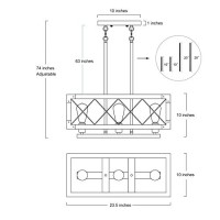 Farmhouse Chandelier For Dining Rooms, 3-Light Rectangular Chandelier, Wood Kitchen Island Lighting, 23.5'' L