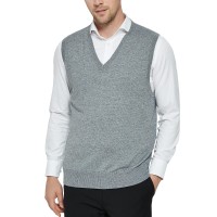 Kallspin Mens Cashmere Wool Blended Vest Sweater Relaxed Fit V Neck Sleeveless Knitted Vest Pullover (Light Grey, 3X-Large)