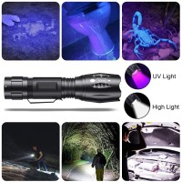 Black Light Flashlight Led Uv Torch 2 In 1 Blacklight With 500Lm Highlight 4 Mode Waterproof For Pet Clothing Food Fungus De