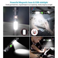 Hoxida Rechargeable Flashlight(Battery Included), Magnetic Led Flashlight With Cob Sidelight, 1200 Lumen Super Bright Led, Waterproof, Zoomable, 4 Modes Best Flashlight For Camping, Emergency