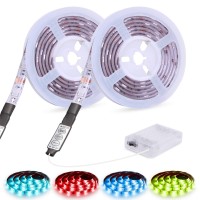 Abtong Led Strip Lights Battery Powered, Rgb Led Lights Strip Battery Operated 3 Keys Controller Battery Led Lights Strip Waterproof Color Changing Led Lights Tv Diy Led Tape Lights 6.56Ft 2Pack