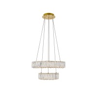 Monroe Integrated Led Chip Light Gold Pendant Clear Royal Cut Crystal