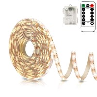 Echosari Battery Powered Led Strip Lights With Remote Warm White, 8 Modes, Dimmable, Timer, Self-Adhesive, Cuttable, Waterproof, 9.8Ft 90Led Strip Lights For Tv Kitchen Cupboard Bedroom Decor