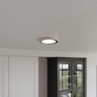 Design House 588152 Paxton Modern Integrated Led Disk Light Indoor/Outdoor Ceiling Flush Mount Dimmable With White Lens Shade For Bathroom Entryway Living Room, Brushed Nickel, Narrow Ring