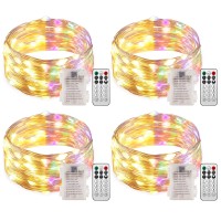 Ariceleo 4 Packs Warm White Multicolor Battery Operated String Lights 5M164Ft 50 Leds Remote Control Timer 12 Modes Optio