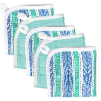 Honestbaby Unisex Baby Organic Cotton Washcloth Multi-Pack Winter Accessory Set, 5-Pack Dots Dasheslight Blue, One Size Us