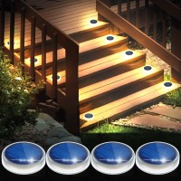 Yilaie Led Solar Deck Lights, Round Step Lights With Waterproof, Auto On/Off Stick On Solor Powered Stair Lights For Outdoor, Garden, Patio, Concrete Pathway,Walkway, Driveway(4 Pack)