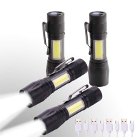 Kunhe 4 Pack Usb Rechargeable Mini Small Led Flashlights, Camping Lantern Combo Flashlight, Bright High Lumens Edc Flash Light, Christmas Gifts For Men