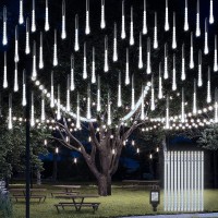 Pgfun Meteor Shower Rain Lights 12.2 Inch 12 Tubes 288 Leds Christmas Snow Falling Icicle Led String Lights Cascading Lighting For Halloween Wedding Garden Trees Patio Decoration (White)