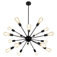 Lynpon Black Sputnik Chandelier 18 Lights, Sputnik Light Fixture High Ceiling Hanging Chandeliers Mid Century Industrial Vintage Pendant Light For Foyer Kitchen Living Room Dining Room Lighting