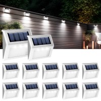 Gigalumi 12 Pack Solar Deck Lights,3 Led Solar Stair Lights,Outdoor Led Step Lighting Stainless Steel Waterproof Led Solar Fence Lights For Step/Stairs/Pathway/Walkway/Garden-(Cold White)