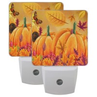 Vdsrup Fall Sunflowers Pumpkins Night Light Set Of 2 Autumn Butterfly Maple Leaf Plugin Led Nightlights Auto Dusktodawn Senso