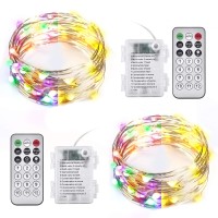 Ariceleo 2 Packs Warm White & Multi-Color Battery Operated String Lights, 5M/16.4Ft. 50 Leds Remote Control Timer 12 Modes Optional Twinkle Battery Powered Fairy Lights Sliver Wire Firefly Lights