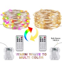 Ariceleo 2 Packs Warm White & Multi-Color Battery Operated String Lights, 5M/16.4Ft. 50 Leds Remote Control Timer 12 Modes Optional Twinkle Battery Powered Fairy Lights Sliver Wire Firefly Lights