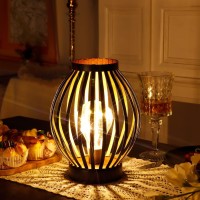 Jhy Design 8.7''High Metal Cage Decorative Lamp Battery Powered Cordless Warm White Light With Led Edison Style Bulb.Great For Weddings Parties Patio Events For Indoors/Outdoors