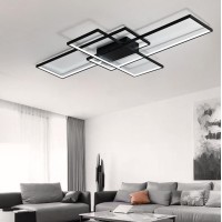 Led Living Room Dining Room Flush Mount Ceiling Light Fixtures Ceiling Hanging Lighting Dimmable Remote Acrylic Chandeliers Modern Designer 3 Rectangle Hotel Lobby Kitchen Bedroom (Black, L43.3 In)